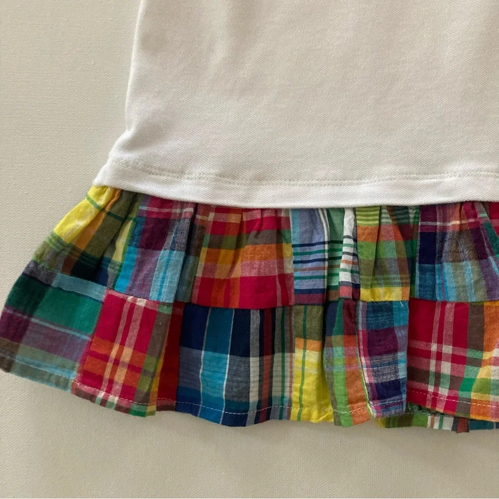 Ralph Lauren Baby Girl 24 Months White Polo Dress Plaid Trim Ruffle Spring